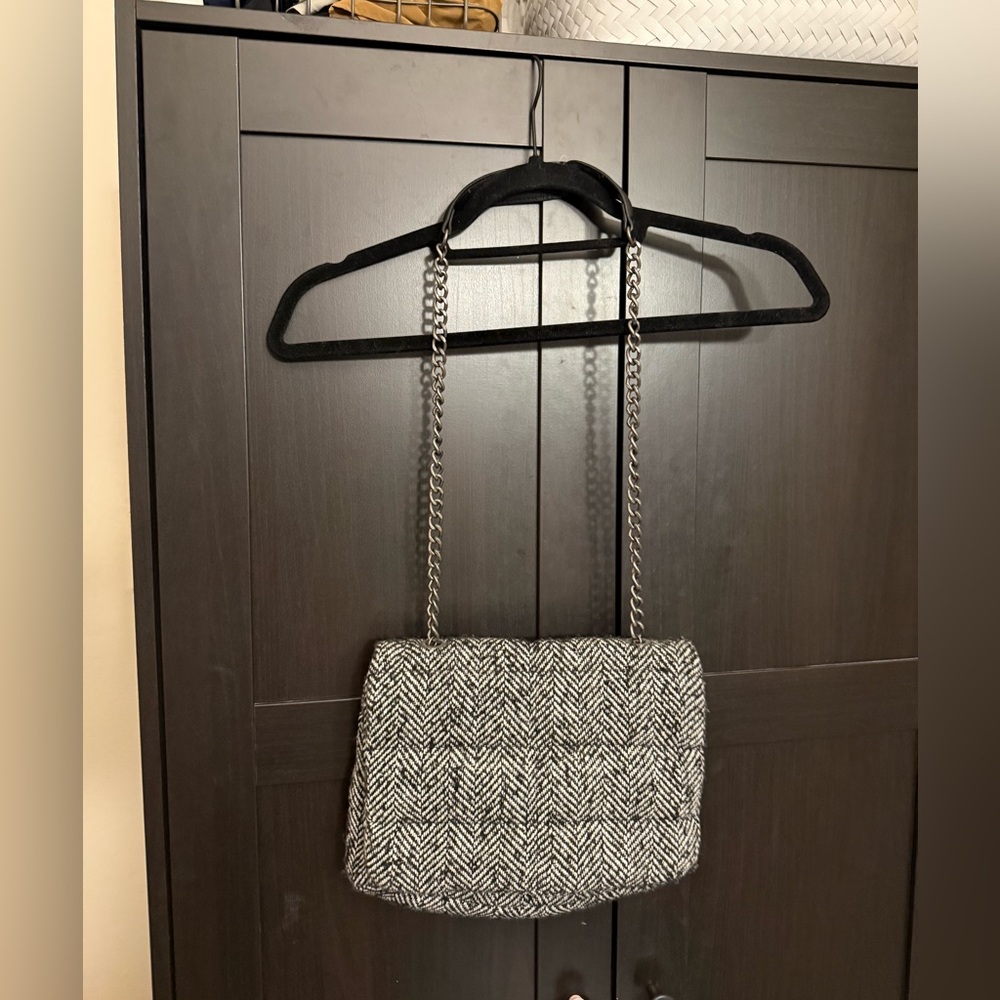 Zara Monochrome Herringbone Shoulder Bag